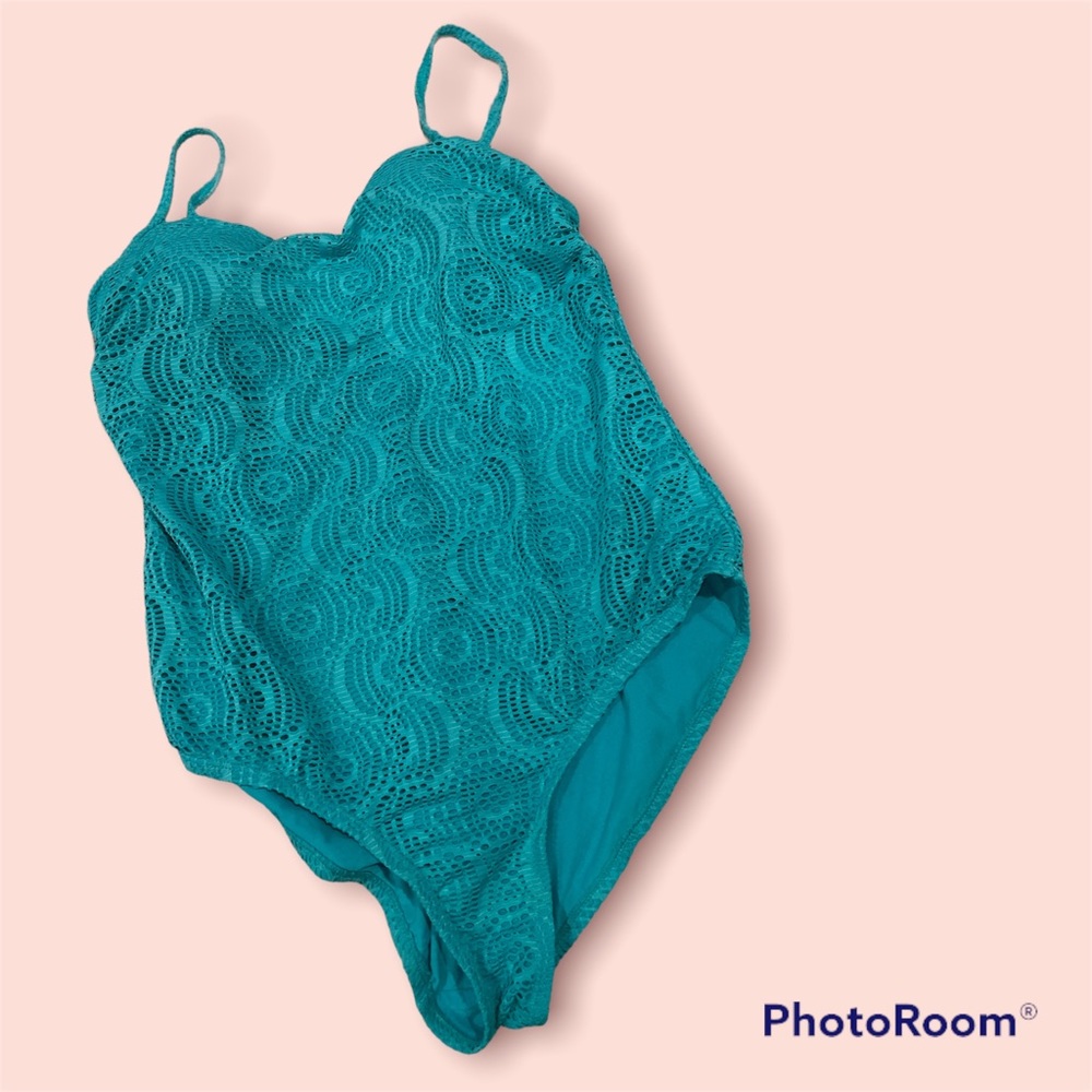 Padded teal one piece bathing swim suit womens